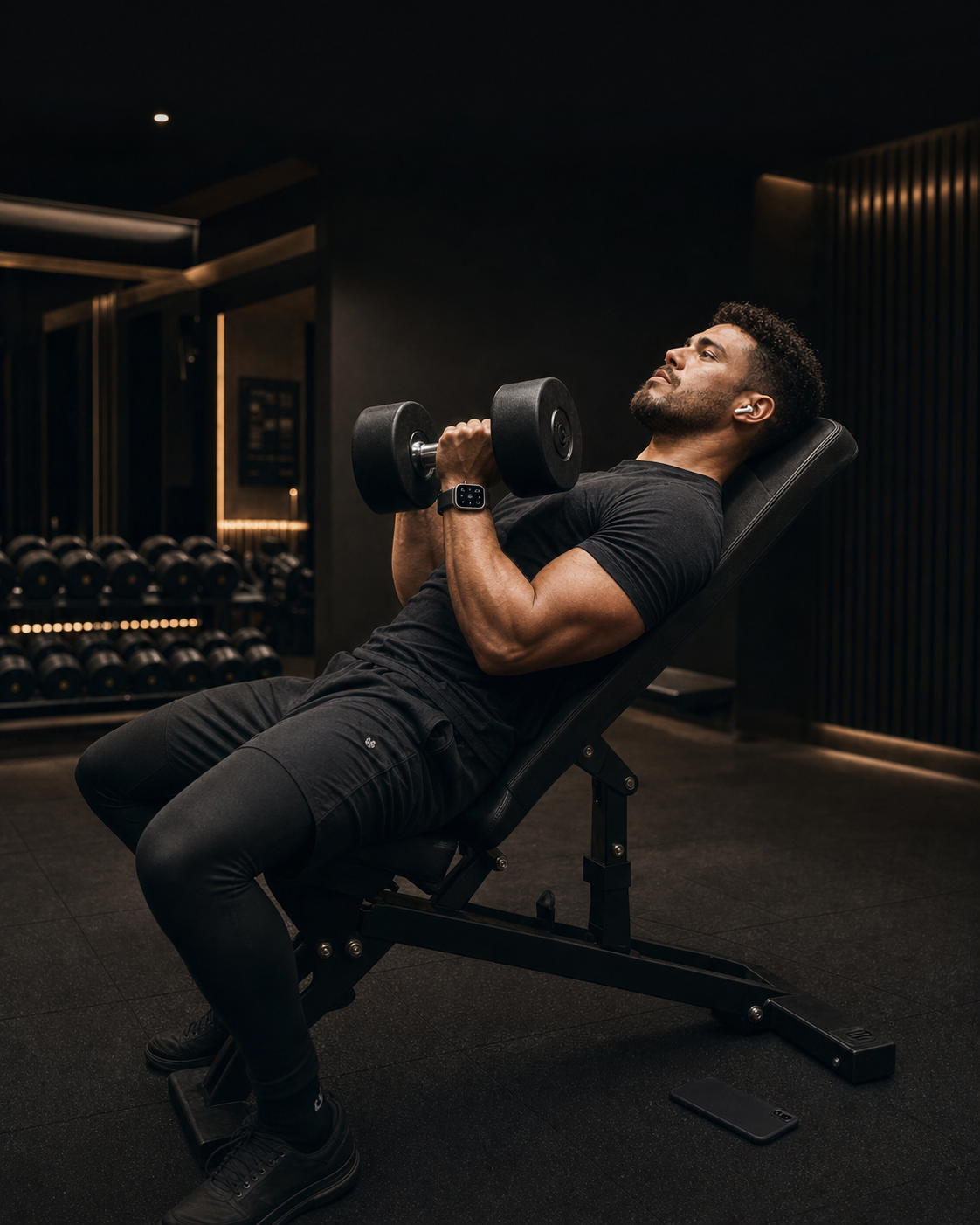 Athlete beginning an incline dumbbell press