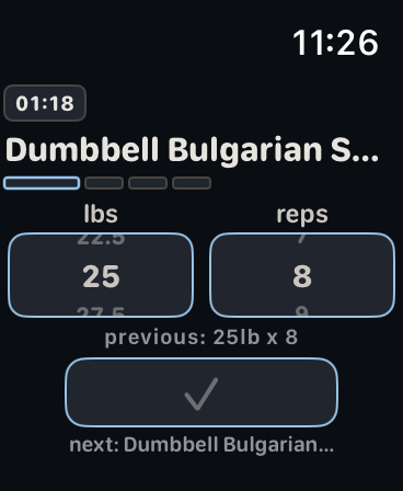 Xera Apple Watch workout screen