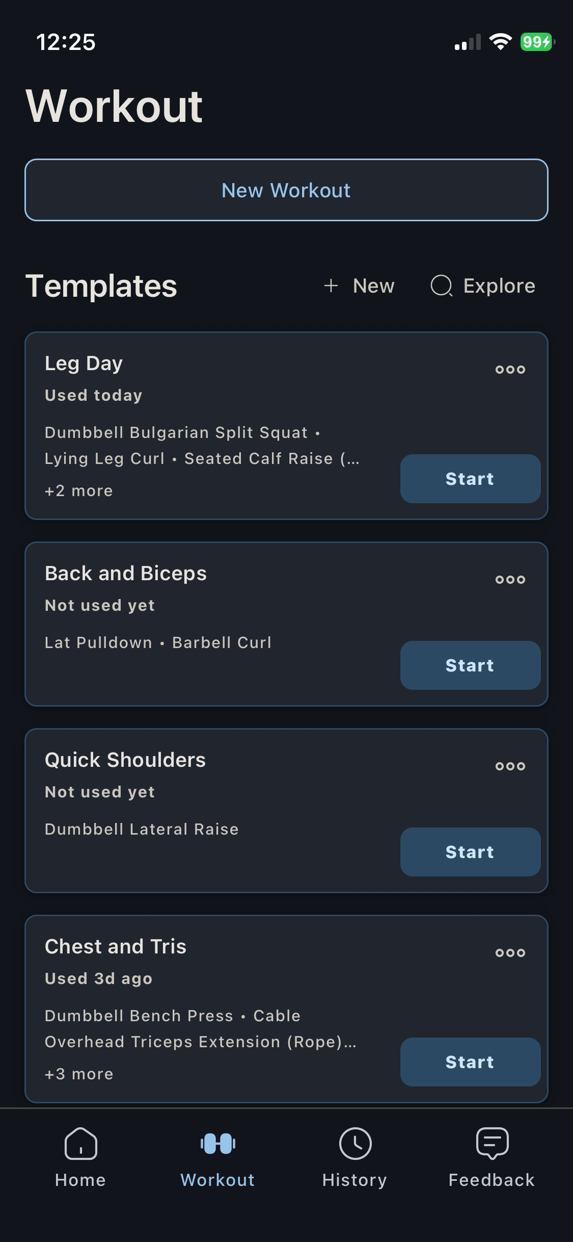 Xera workout templates screen